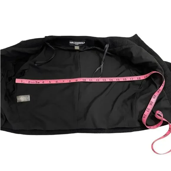 Karl Lagerfeld Paris Tweed Cropped Blazer Jacket Fringe Black Size Small Chic - Picture 11 of 15